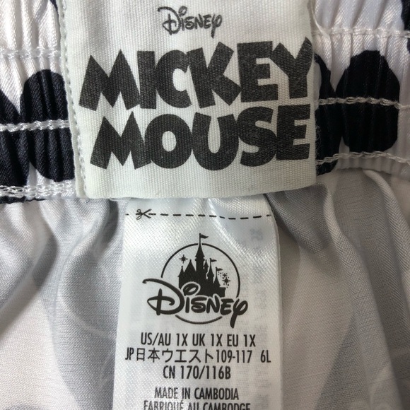 Disney Mickey Satin Drawstring Elastic Waist Pocket Black White Pajama Shorts 1X - Picture 7 of 13